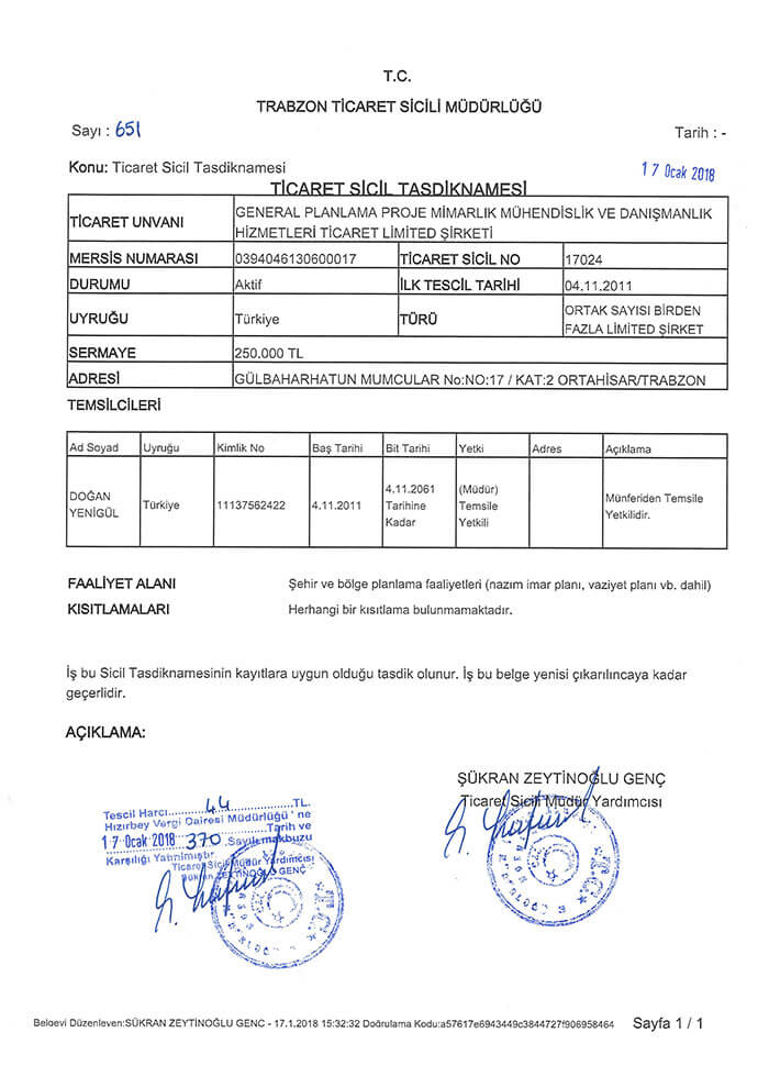 İmar Planı Firması sicil Tasdiknamesi